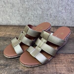 Tommy Bahama Women Gold Metallic Strappy Wedge Sandals Espadrille Size 7.5